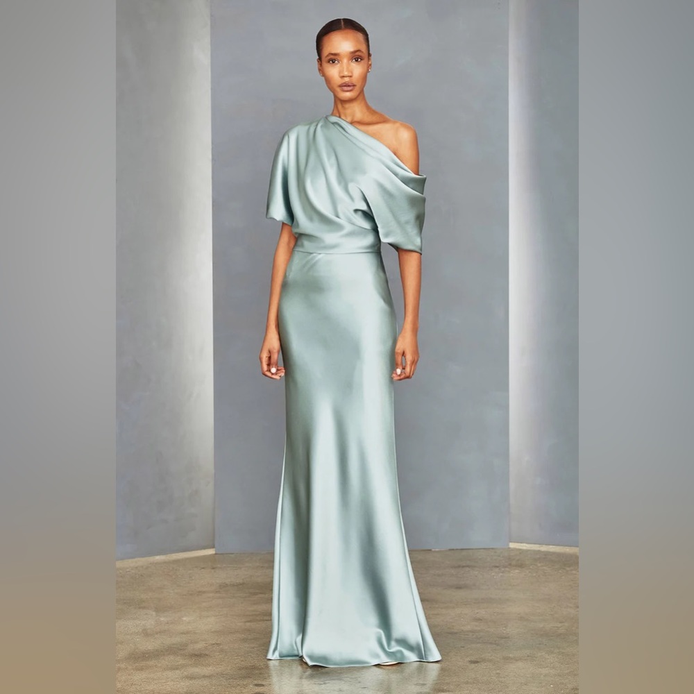BHLDN Amsale Pryce Off-shoulder Dress in Sage Green